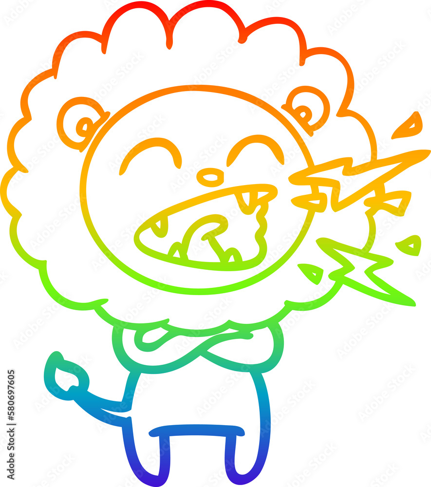 rainbow gradient line drawing cartoon roaring lion rainbow gradient line drawing cartoon roaring lion