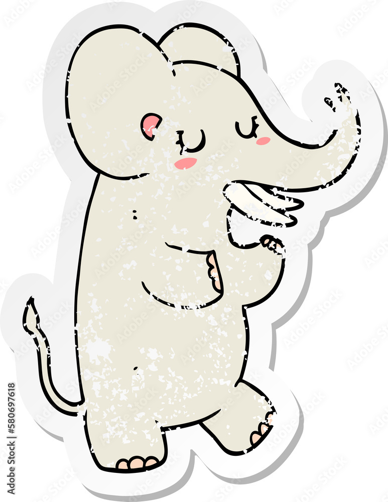 distressed sticker of a cartoon elephant distressed sticker of a cartoon elephant