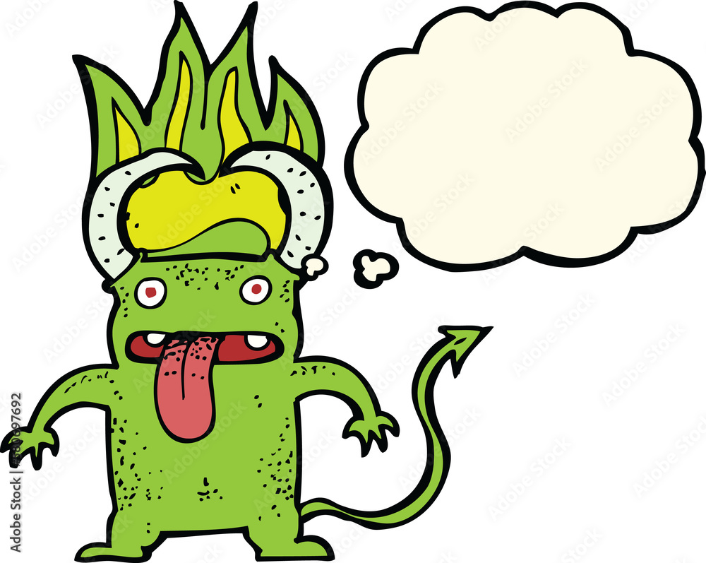 cartoon little devil with thought bubble cartoon little devil with thought bubble