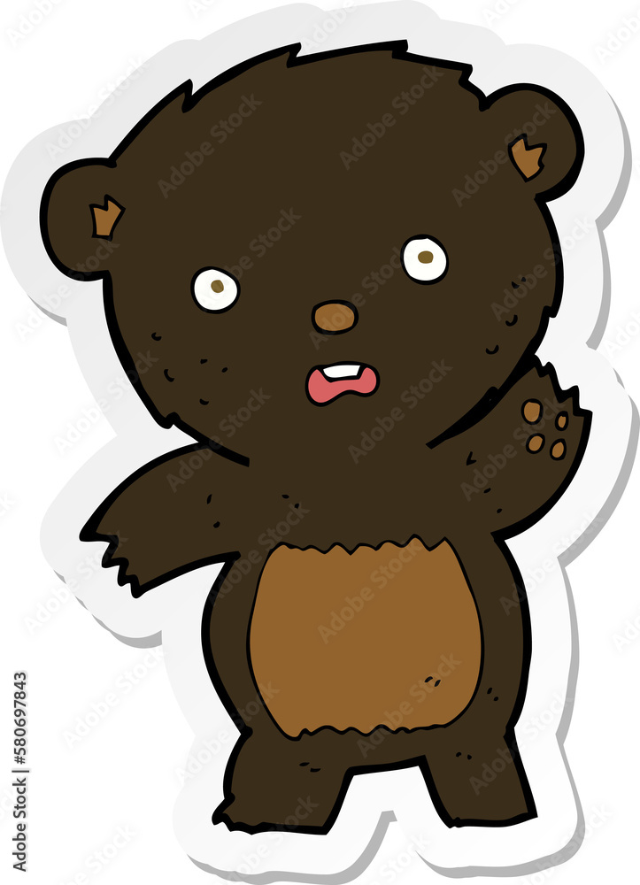 sticker of a cartoon waving black bear cub sticker of a cartoon waving black bear cub