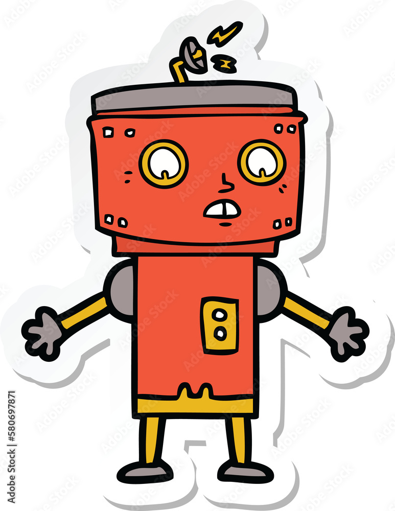 sticker of a cartoon robot sticker of a cartoon robot