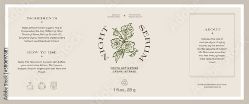 Abstract botanical vector cosmetics printable label design template for branding packaging design