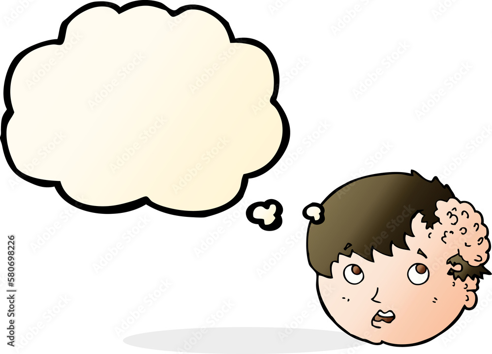 cartoon boy with ugly growth on head with thought bubble cartoon boy with ugly growth on head with thought bubble