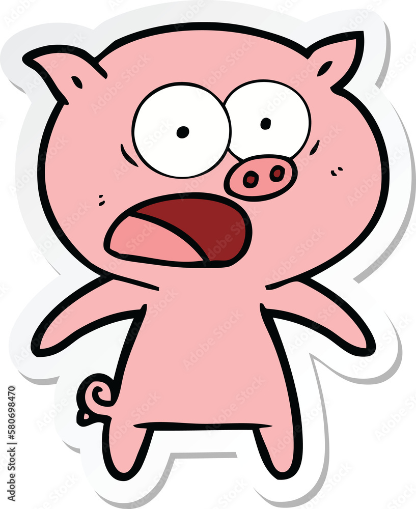 sticker of a cartoon pig shouting sticker of a cartoon pig shouting