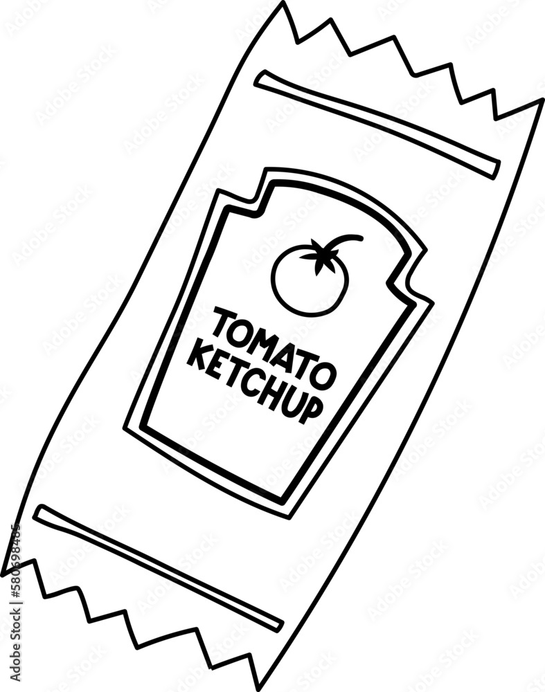Doodle Ketchup Tomato Sauce Seasoning Bag Line Illustration