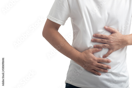 Man with stomachache on transparent background