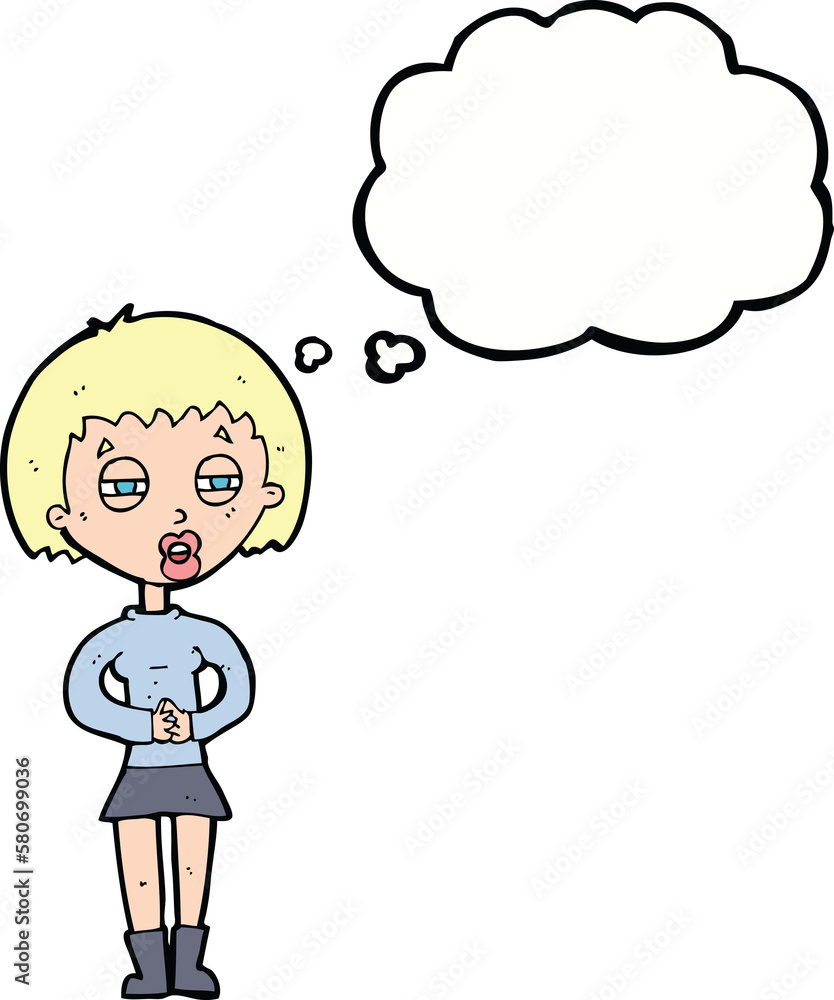 cartoon suspicious girl with thought bubble cartoon suspicious girl with thought bubble