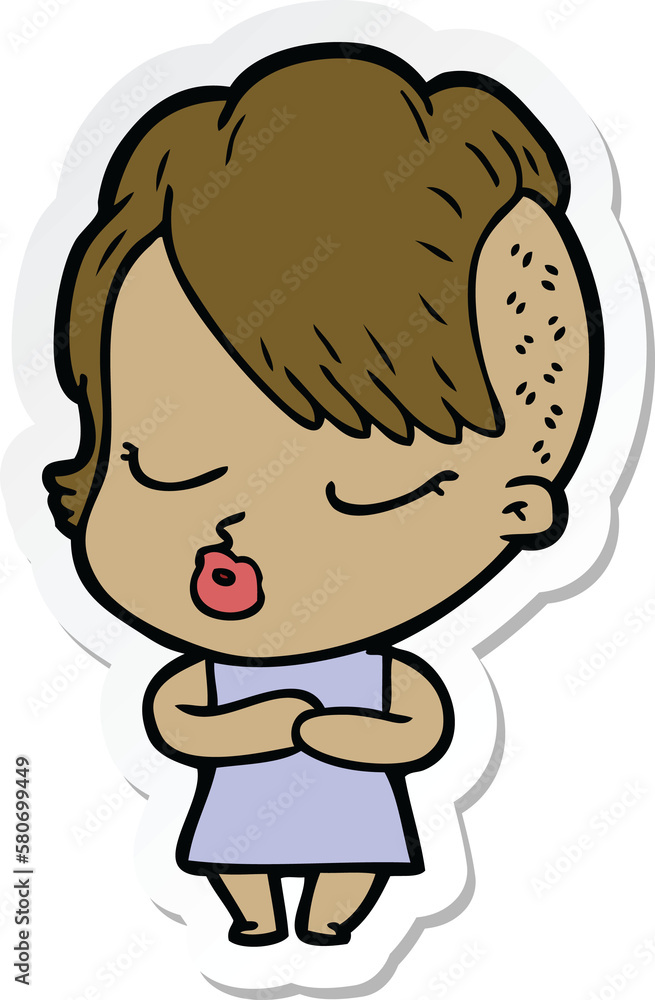 sticker of a cartoon pretty hipster girl