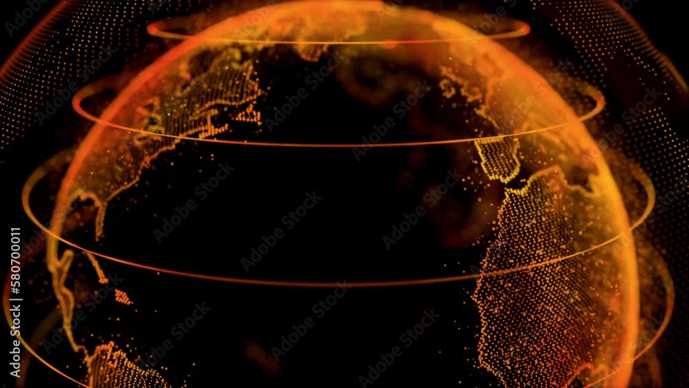 Earth Rays Inmotion Video „Planet earth from orange particles with hologram effects. 3d ...