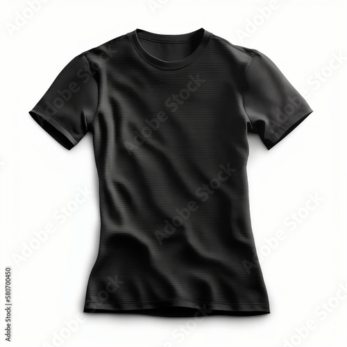 Black cotton T-shirt on an isolated white background