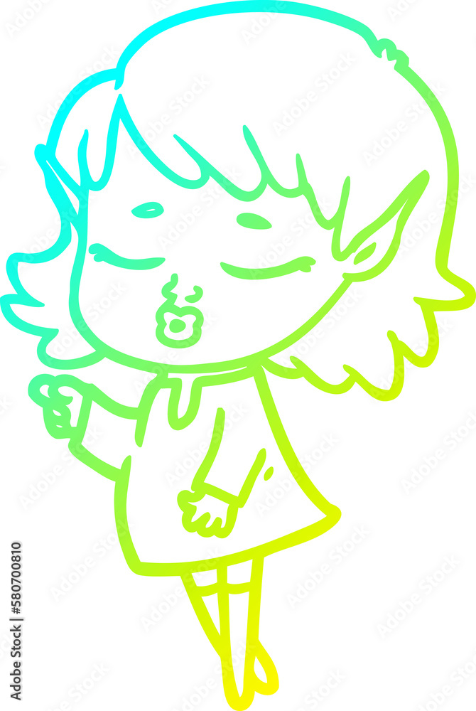 cold gradient line drawing pretty cartoon elf girl cold gradient line drawing pretty cartoon elf girl