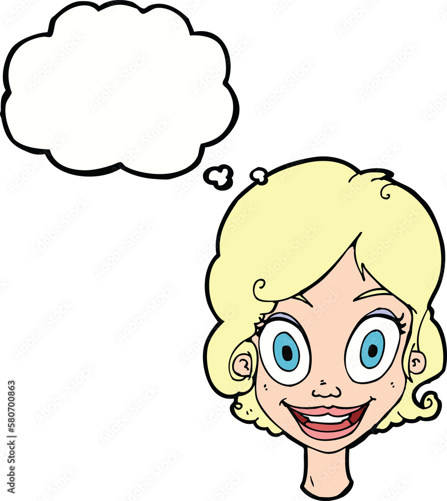 Cartoon happy woman with thought bubble Cartoon happy woman with thought bubble