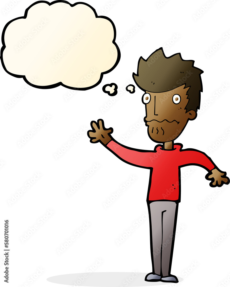 cartoon worried man reaching out with thought bubble cartoon worried man reaching out with thought bubble