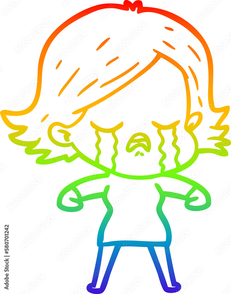 rainbow gradient line drawing cartoon girl crying rainbow gradient line drawing cartoon girl crying