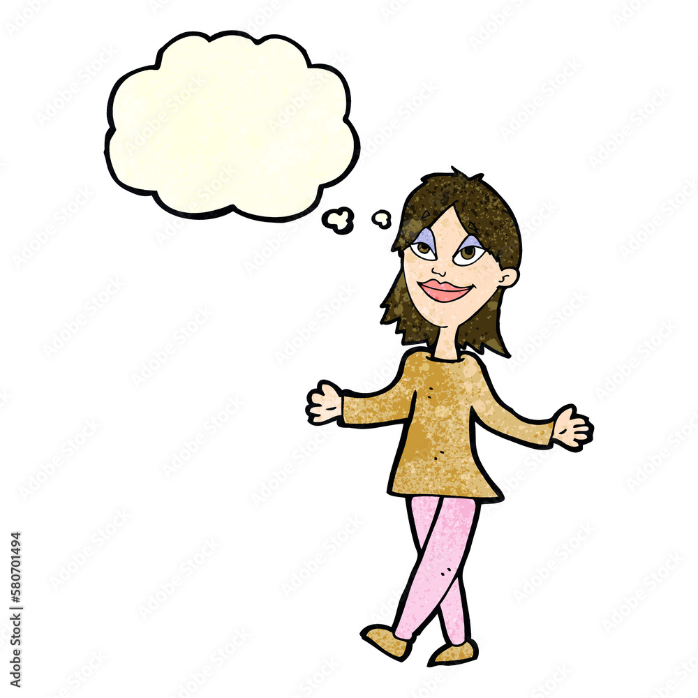 cartoon woman with no worries with thought bubble cartoon woman with no worries with thought bubble