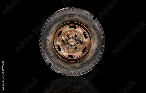 Old flat car tire separated from the background cliping part