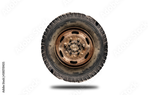 Old flat car tire separated from the background cliping part