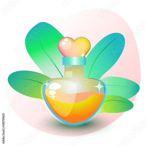 Vector illustration of neon potion of life for games. Potion bottle icon. Witchcraft and Potions. For Halloween.