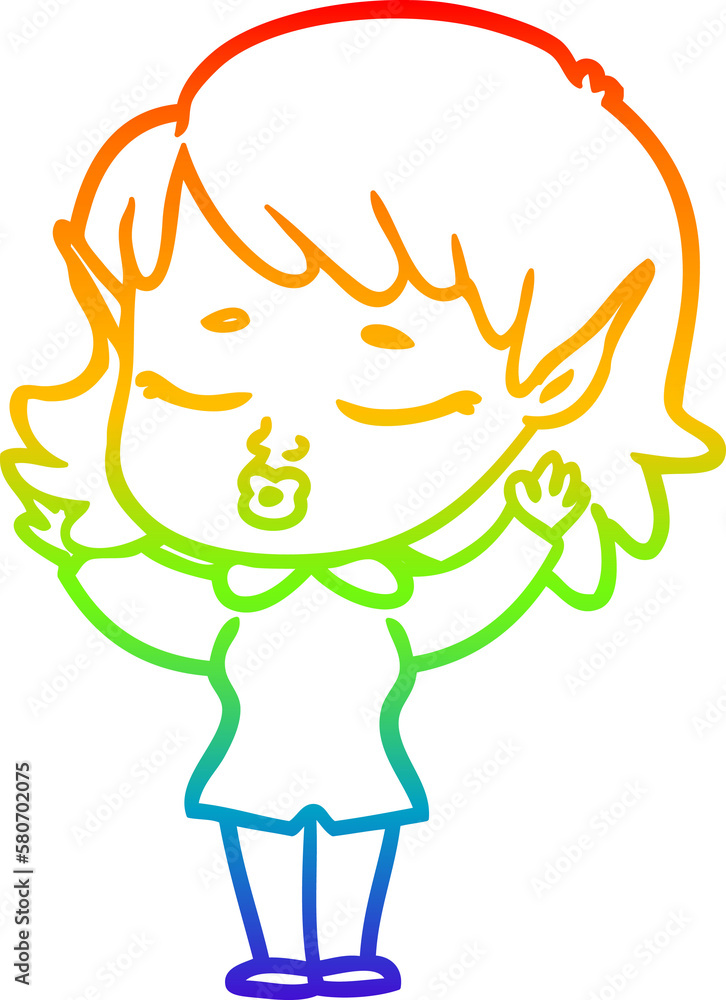 rainbow gradient line drawing pretty cartoon elf girl rainbow gradient line drawing pretty cartoon elf girl