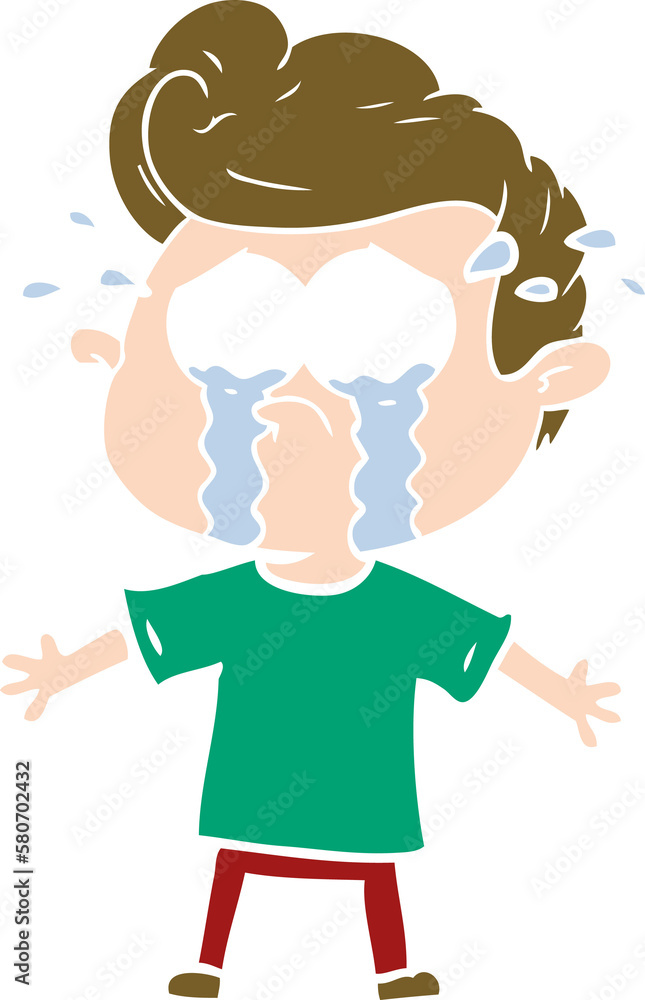 flat color style cartoon crying man