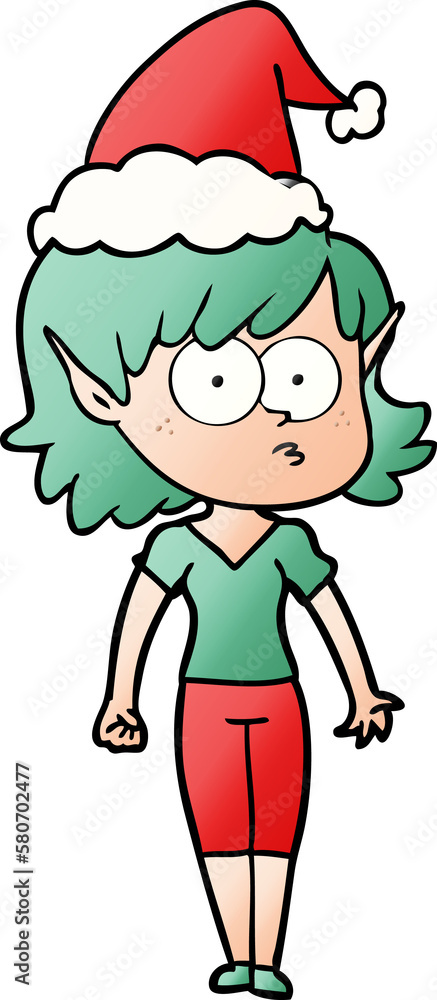 gradient cartoon of a elf girl staring wearing santa hat gradient cartoon of a elf girl staring wearing santa hat
