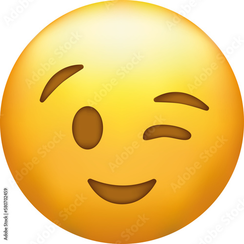 Winking Face. Eye wink emoji, funny yellow emoticon with smile. photo