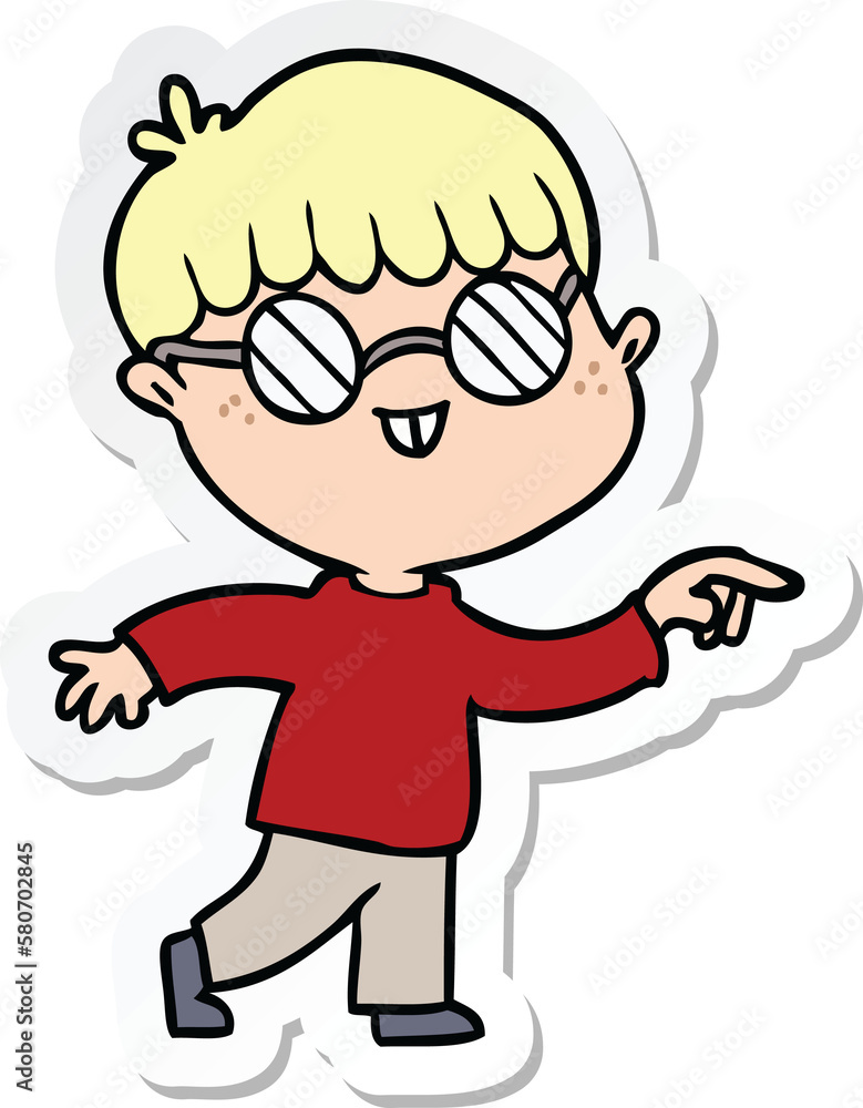 sticker of a cartoon boy wearing spectacles sticker of a cartoon boy wearing spectacles