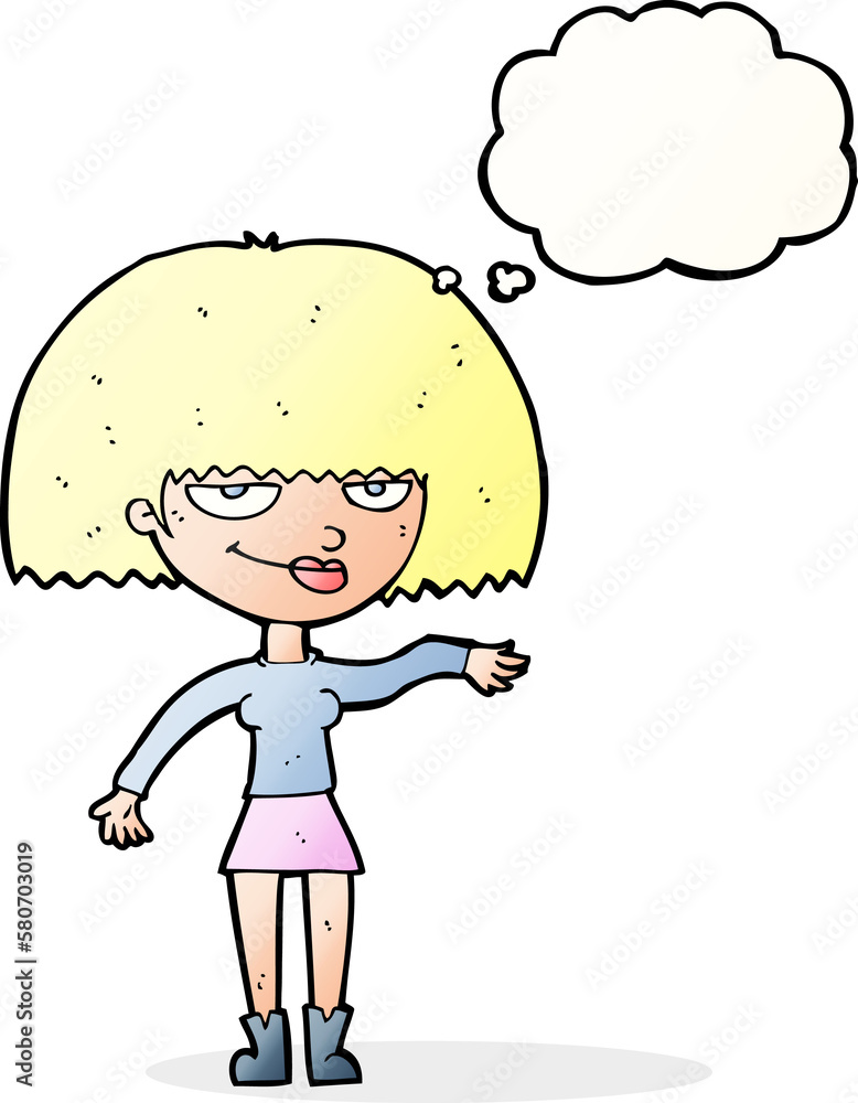 cartoon smug woman making dismissive gesture with thought bubble cartoon smug woman making dismissive gesture with thought bubble