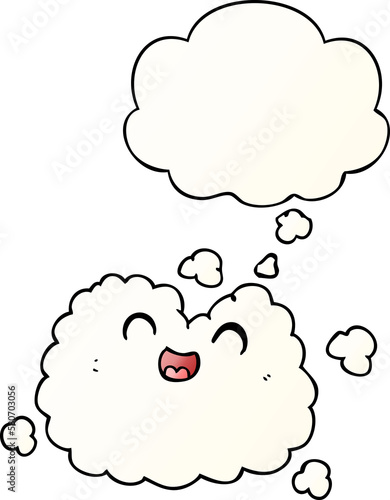 cartoon happy smoke cloud and thought bubble in smooth gradient style