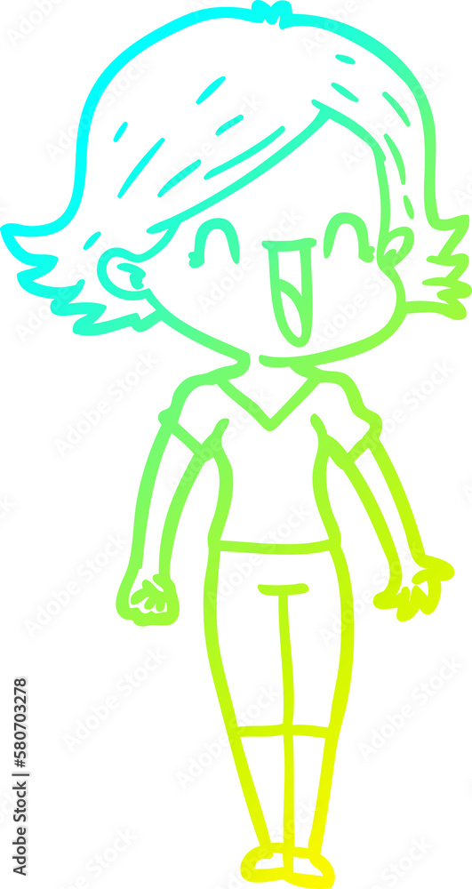 cold gradient line drawing cartoon happy woman cold gradient line drawing cartoon happy woman