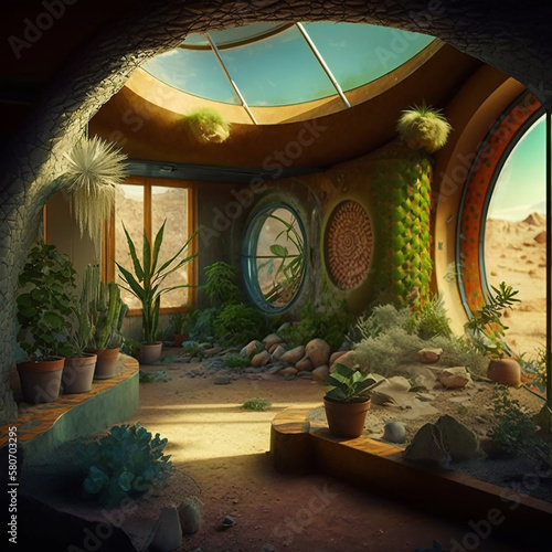 Earthship interior design. Created using ai generative.  photo