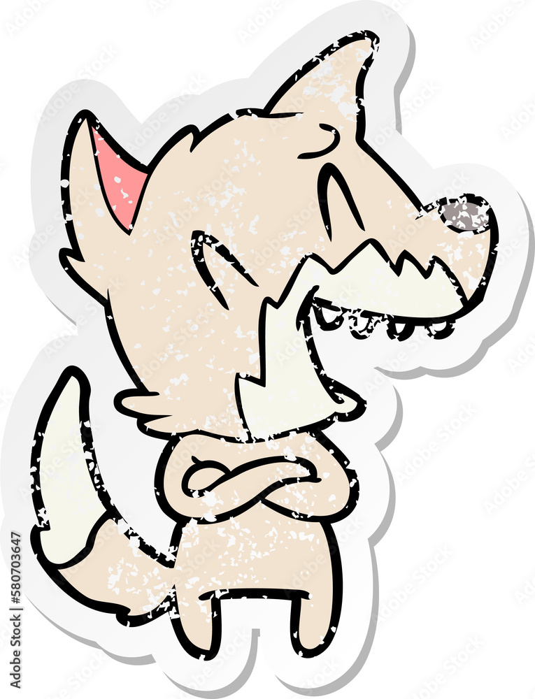 Fototapeta premium distressed sticker of a laughing fox cartoon