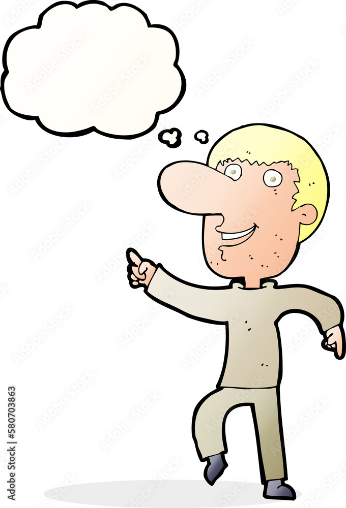 cartoon happy man dancing with thought bubble cartoon happy man dancing with thought bubble