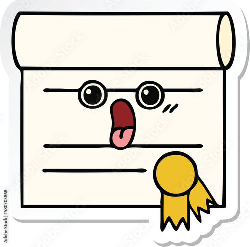 sticker of a cute cartoon certificate