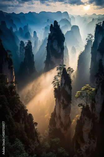 Majestic Mountains of Zhangjiajie  Generative AI