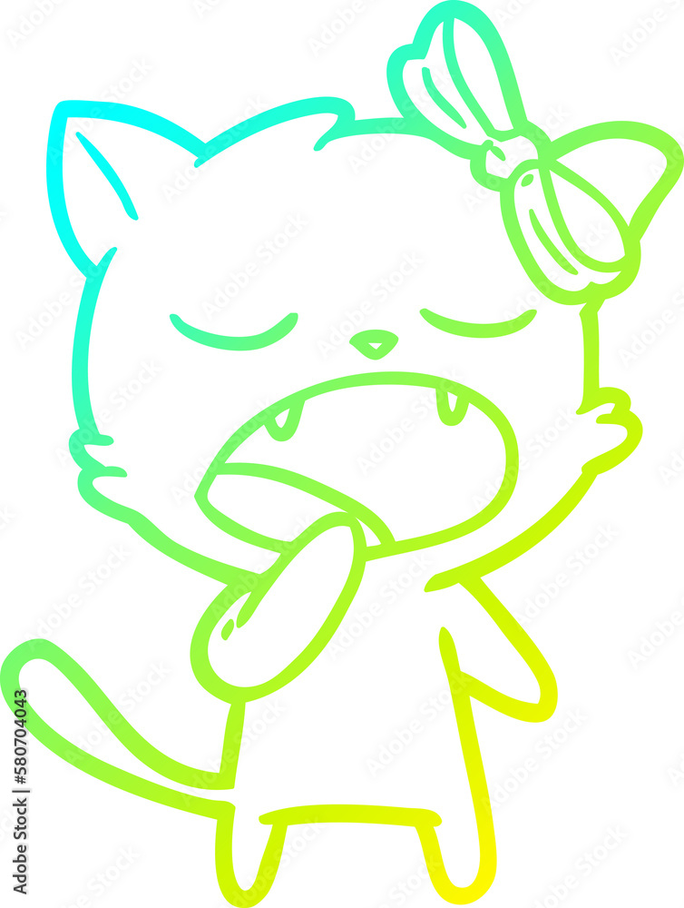 cold gradient line drawing cartoon yawning cat cold gradient line drawing cartoon yawning cat
