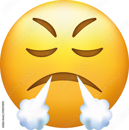 Emoji. Face with steam from nose. Angry smiley with steam.