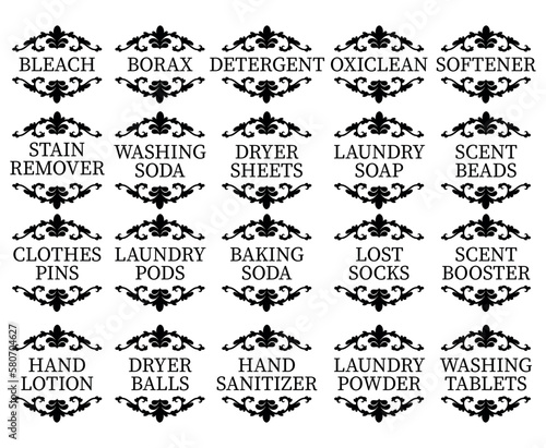 Beautiful vintage style collection of Laundry Room printable labels vector illustration set