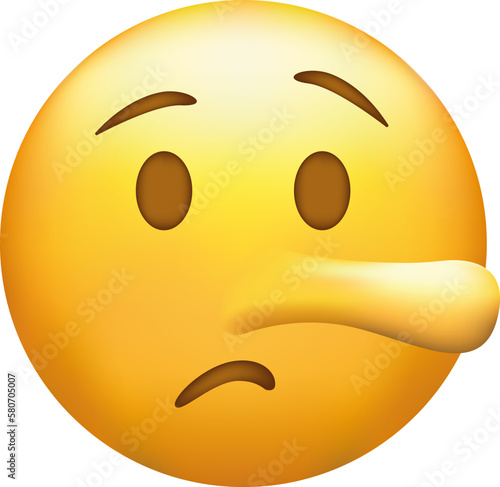 Liar emoji. Pinocchio emoticon with long nose, lying yellow face photo