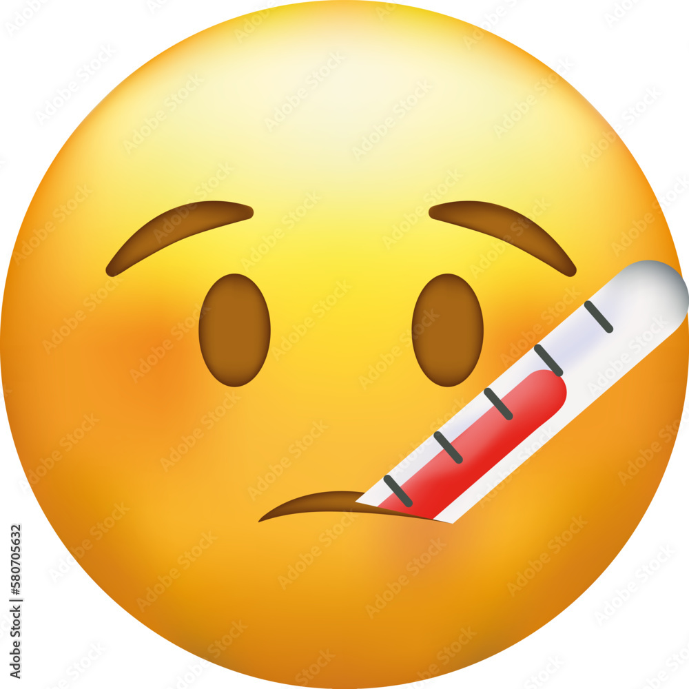 Thermometer In Mouth Emoji Sick Emoticon With High Fever Stock Vector 