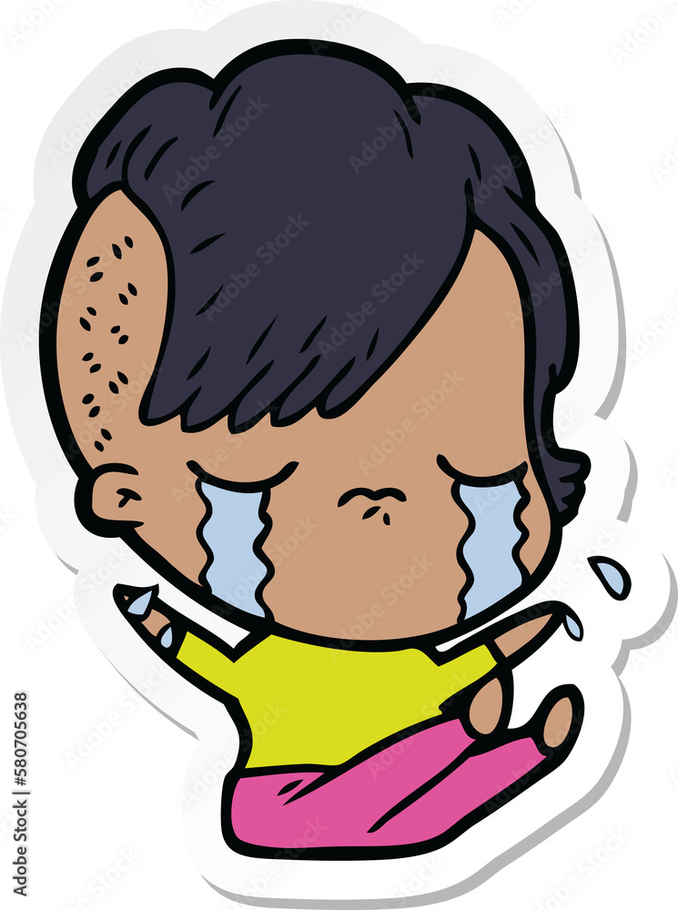 Fototapeta premium sticker of a cartoon crying girl