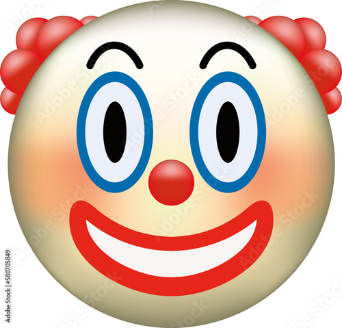 Circus clown emoji. Emoticon with red nose, funny face