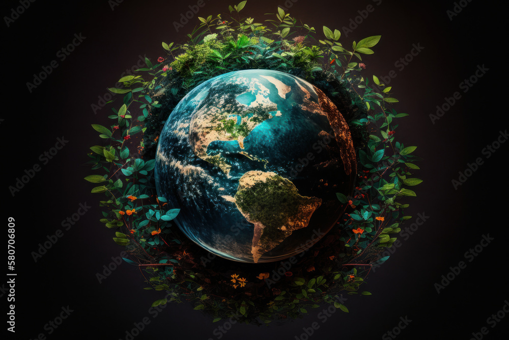 Earth day concept. World with nature abstract background. Generative ai