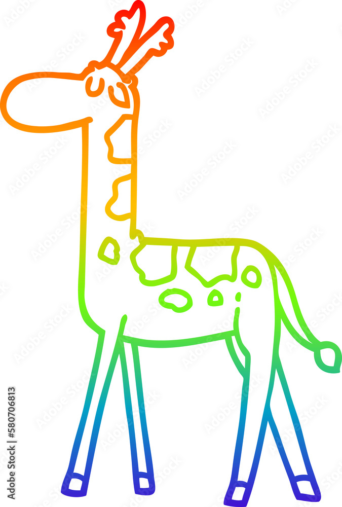 rainbow gradient line drawing cartoon walking giraffe rainbow gradient line drawing cartoon walking giraffe
