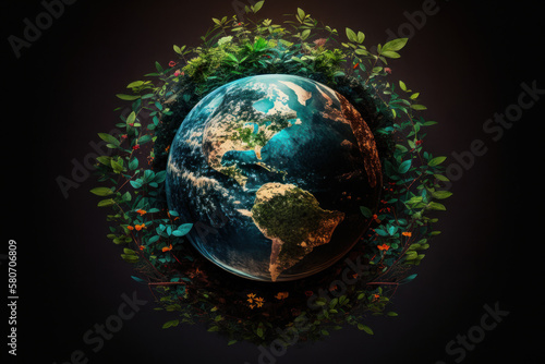 Earth day concept. World with nature abstract background. Generative ai © tonktiti