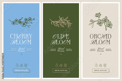Abstract botanical vector cosmetics printable label design template for branding packaging design