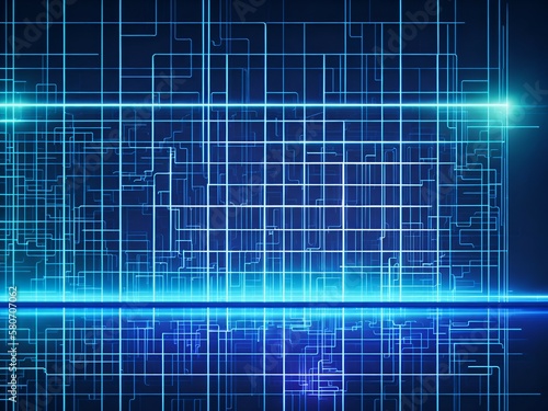 abstract technology blue background with growing lines. Abstract technology design with neon colors and grid lines. Representing chips, ai, machine learning, gpu, cpu, computer, internet, cloud, gpt 