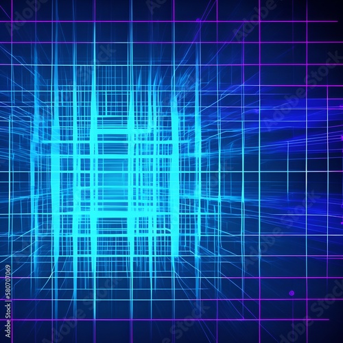 abstract technology blue background with growing lines. Abstract technology design with neon colors and grid lines. Representing chips, ai, machine learning, gpu, cpu, computer, internet, cloud, gpt 