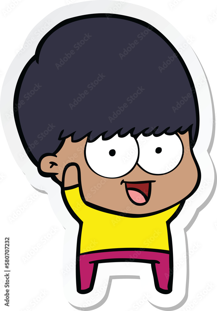 sticker of a happy cartoon boy waving