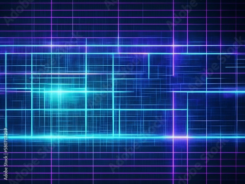 abstract technology blue background with growing lines. Abstract technology design with neon colors and grid lines. Representing chips  ai  machine learning  gpu  cpu  computer  internet  cloud  gpt 